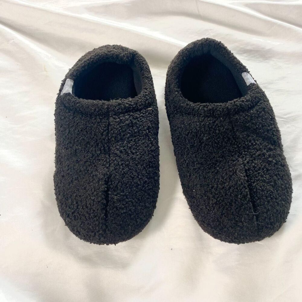 NEW Lightweight Soft Sherpa Black Faux Fur House Slipper Socks US 6 / 7